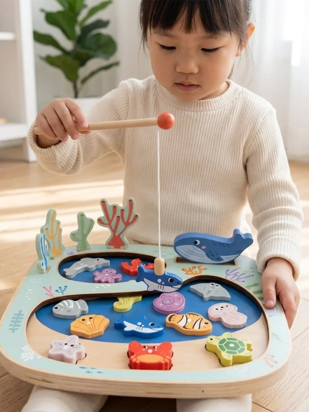 NEW Montessori Wooden Magnetic Fishing Game Ocean Learning Toy Kids Gift